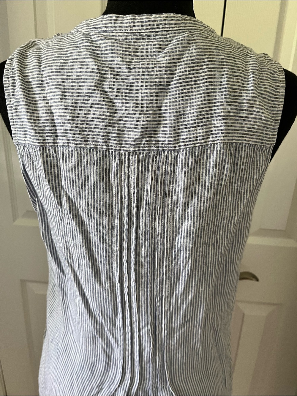Faherty Linen Blue White Stripe Sleeveless Shift Dress Size Small - Picture 5 of 7